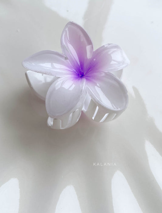 HAIR CLIPS FLORES HAWAIANA BLANCO MORADO MEDIANA