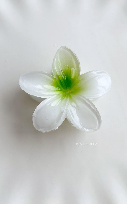 HAIR CLIPS FLORES HAWAIANA BLANCO VERDE MEDIANA