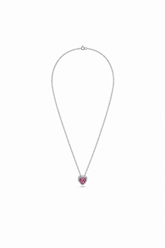 CADENA PUNTO DE LUZ CORAZÓN CIRCÓN ROSADO II PLATA 925