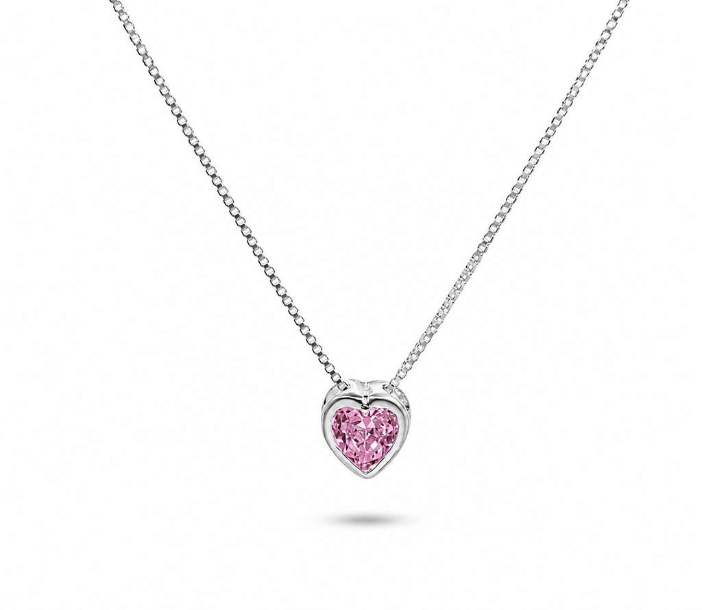 CADENA PUNTO DE LUZ CORAZÓN CIRCÓN ROSADO II PLATA 925