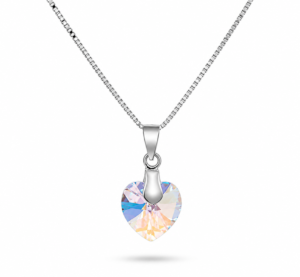 CADENA PUNTO DE LUZ CORAZÓN TORNASOL PLATA 925