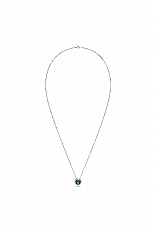 CADENA PUNTO DE LUZ CORAZÓN CIRCÓN VERDEI PLATA 925