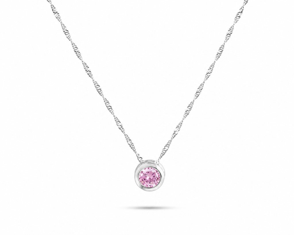CADENA PUNTO DE LUZ CIRCULAR CIRCÓN ROSADO PLATA 925
