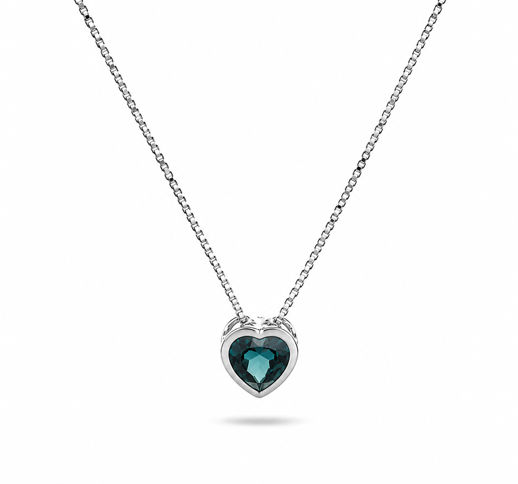 CADENA PUNTO DE LUZ CORAZÓN CIRCÓN VERDEI PLATA 925