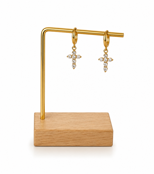 ARGOLLAS PEQUEÑAS CRUZ CIRCÓN 14MM DORADO