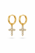 ARGOLLAS PEQUEÑAS CRUZ CIRCÓN 14MM DORADO