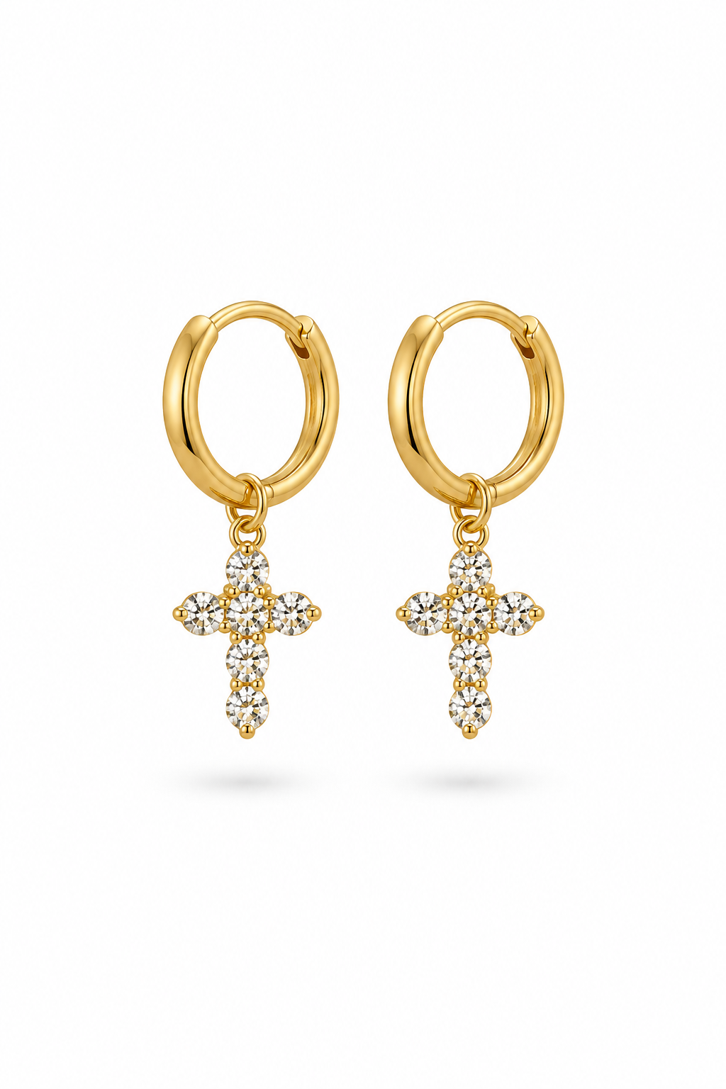 ARGOLLAS PEQUEÑAS CRUZ CIRCÓN 14MM DORADO