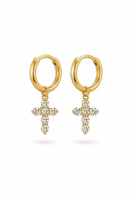 ARGOLLAS PEQUEÑAS CRUZ CIRCÓN 14MM DORADO