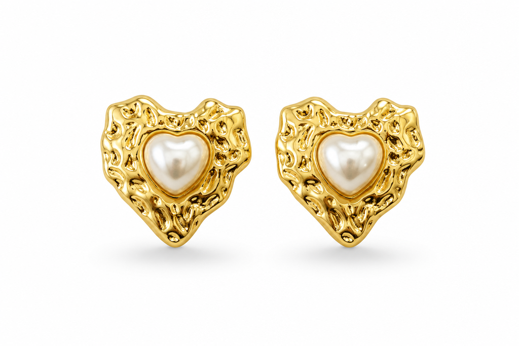 AROS CORAZÓN PERLA 15MM DORADO