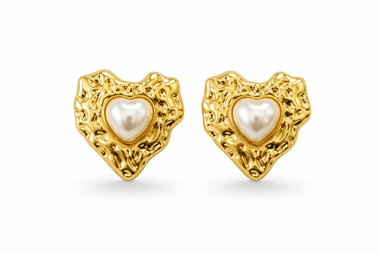 AROS CORAZÓN PERLA 15MM DORADO