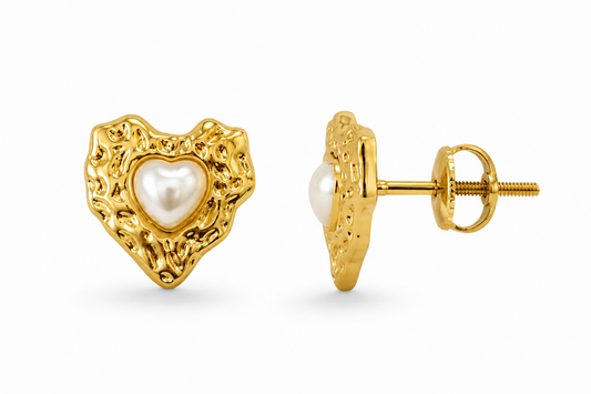 AROS CORAZÓN PERLA 15MM DORADO