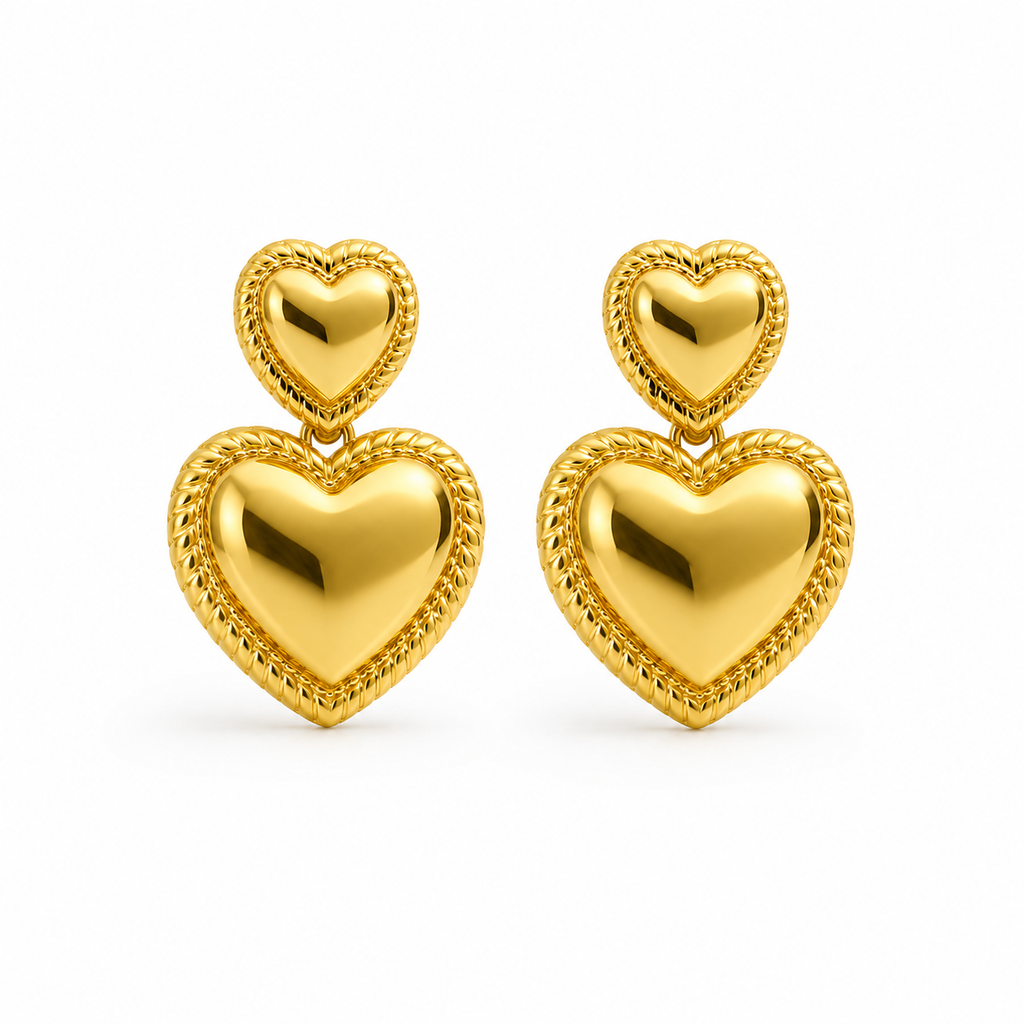 AROS CORAZÓN DOBLE DORADO