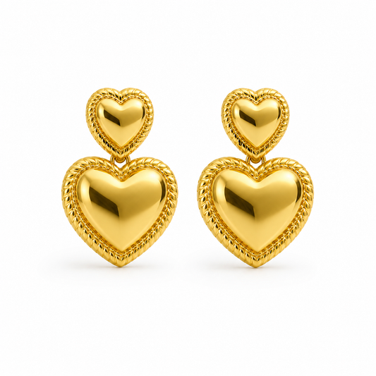 AROS CORAZÓN DOBLE DORADO
