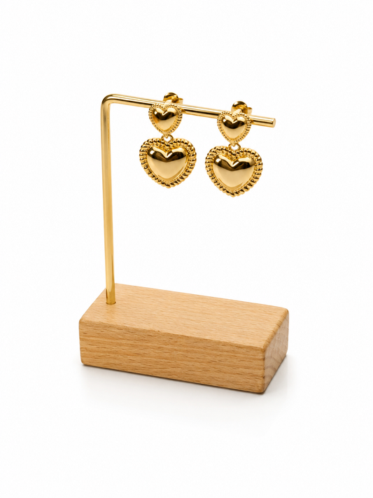 AROS CORAZÓN DOBLE DORADO