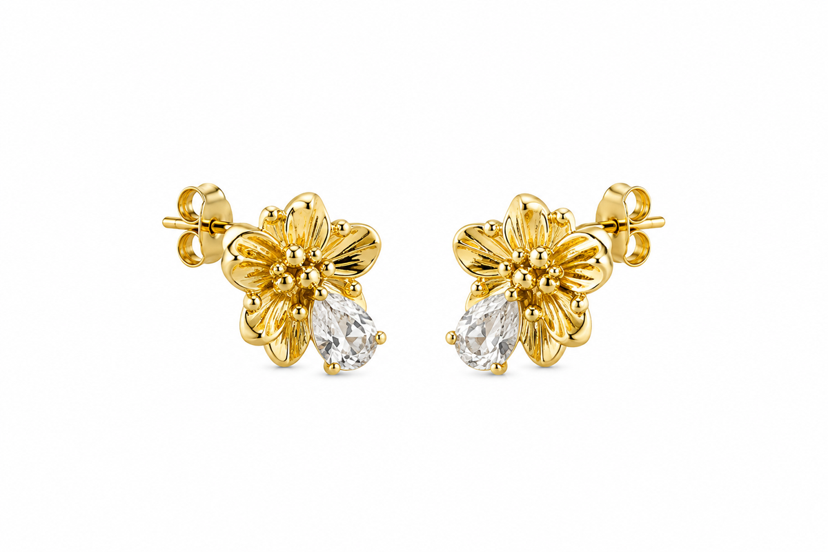 AROS FLOR CRISTAL 2.2 CM DORADO