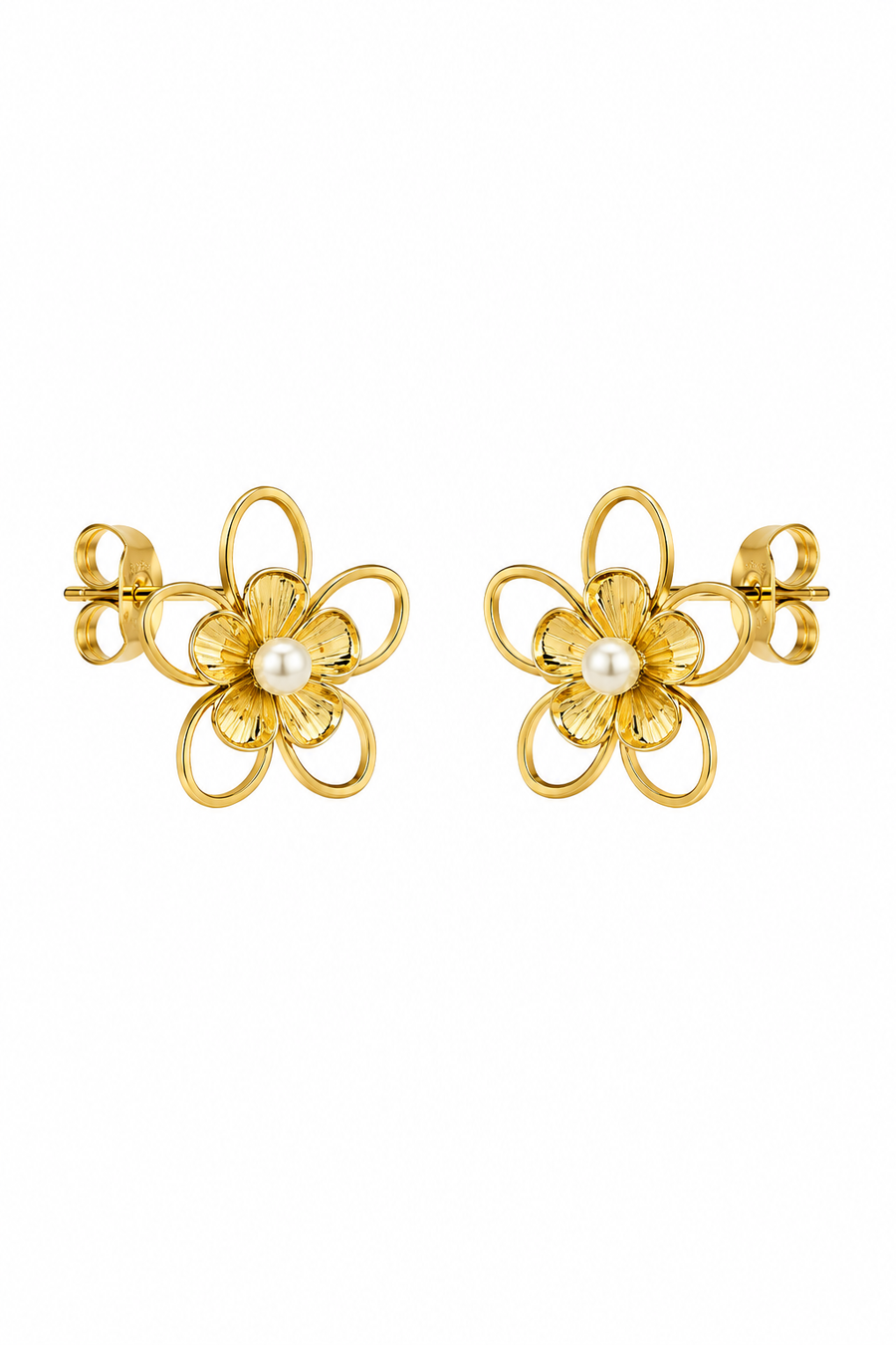 AROS FLOR PERLA DORADO 2.5 CM