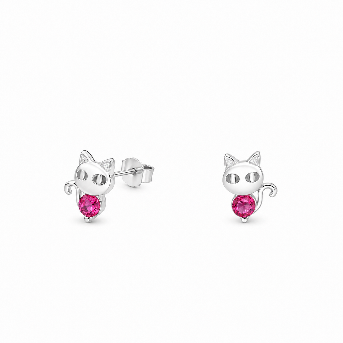 AROS GATITO RUBÍ PLATA 925
