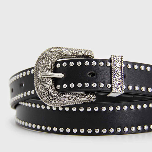 CINTURÓN TACHAS NEGRO PLATEADO