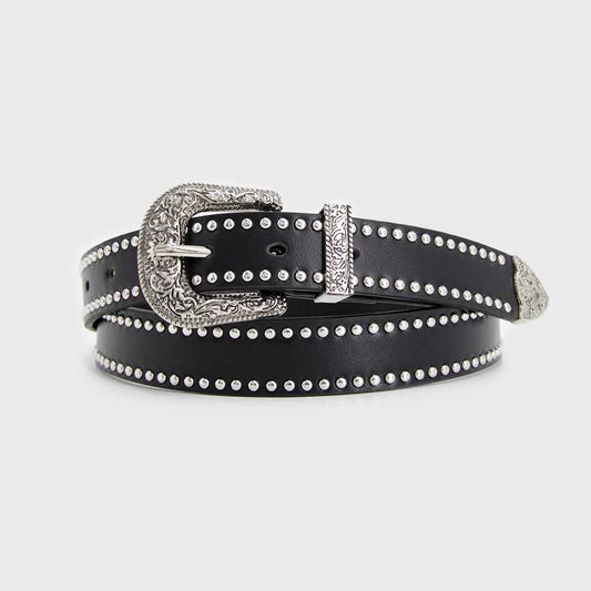 CINTURÓN TACHAS NEGRO PLATEADO
