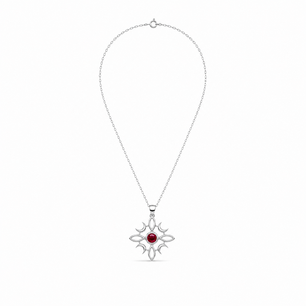 CADENA NUDO DE BRUJA RUBÍ  PLATA 925