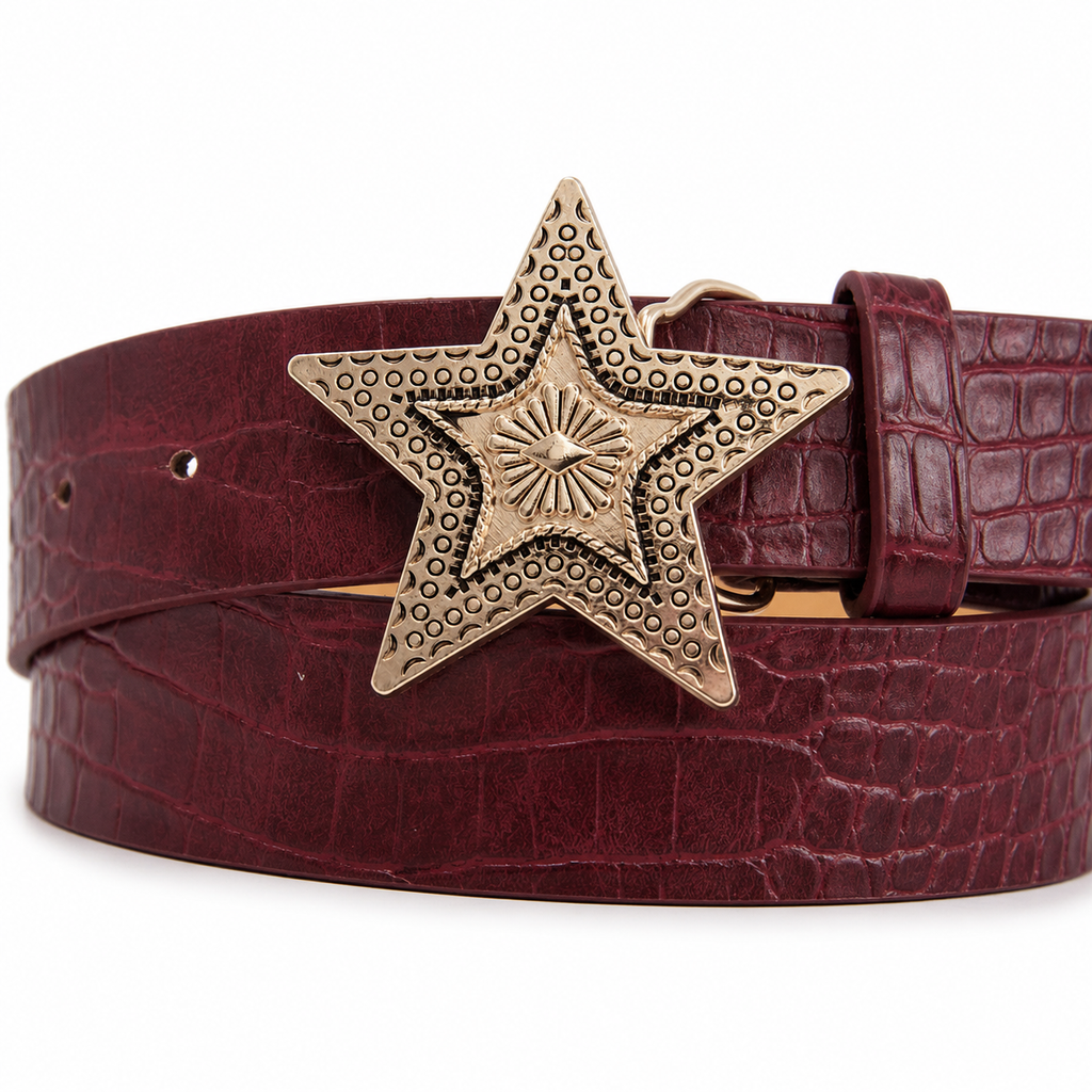 CINTURÓN ESTRELLA BURDEO DORADO