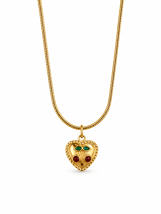 CADENA CORAZÓN CEREZA DORADO