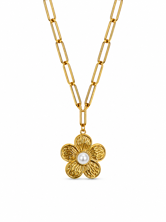 CADENA FLOR PERLA DORADO