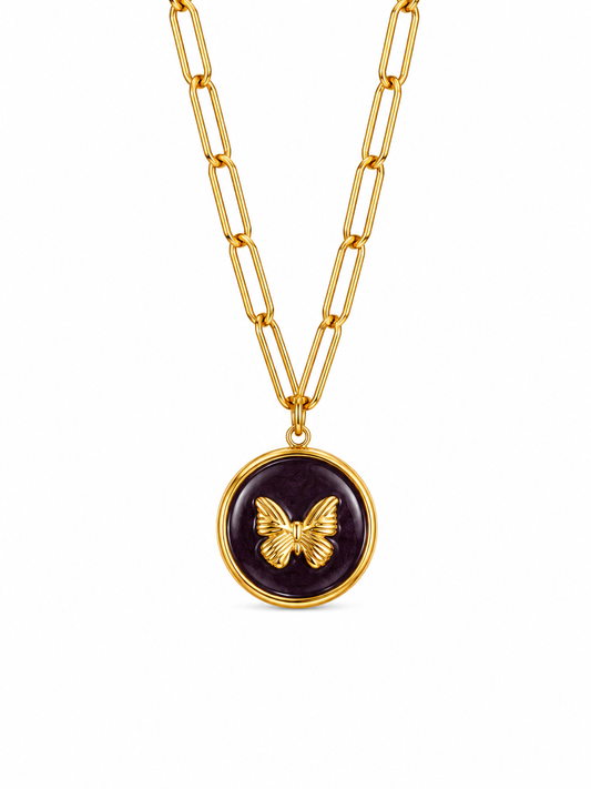 CADENA MARIPOSA MORADO DORADO