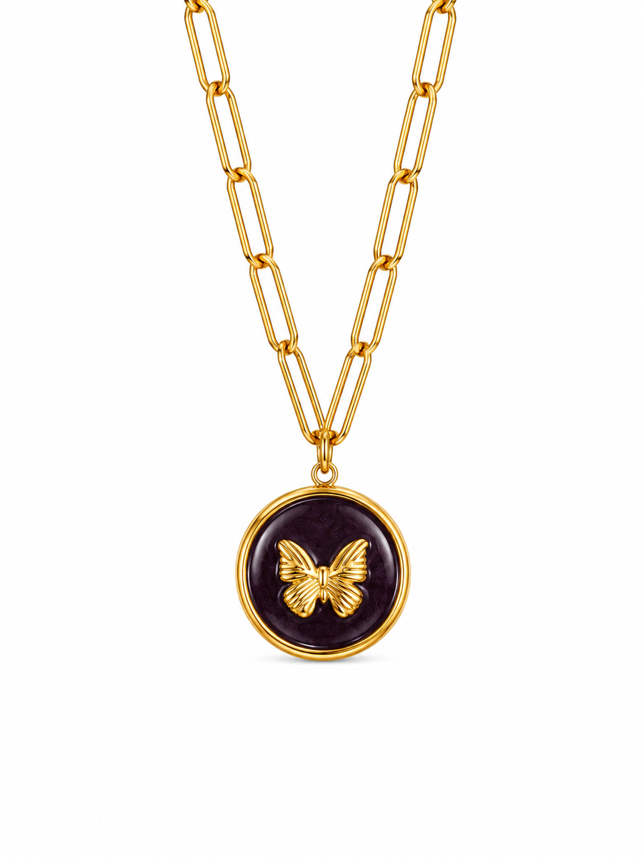 CADENA MARIPOSA MORADO DORADO