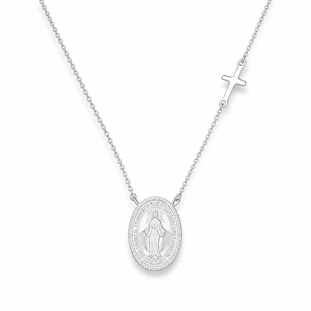 CADENA VIRGEN DE LOS RAYOS MILAGROSA CIRCONES PLATA 925