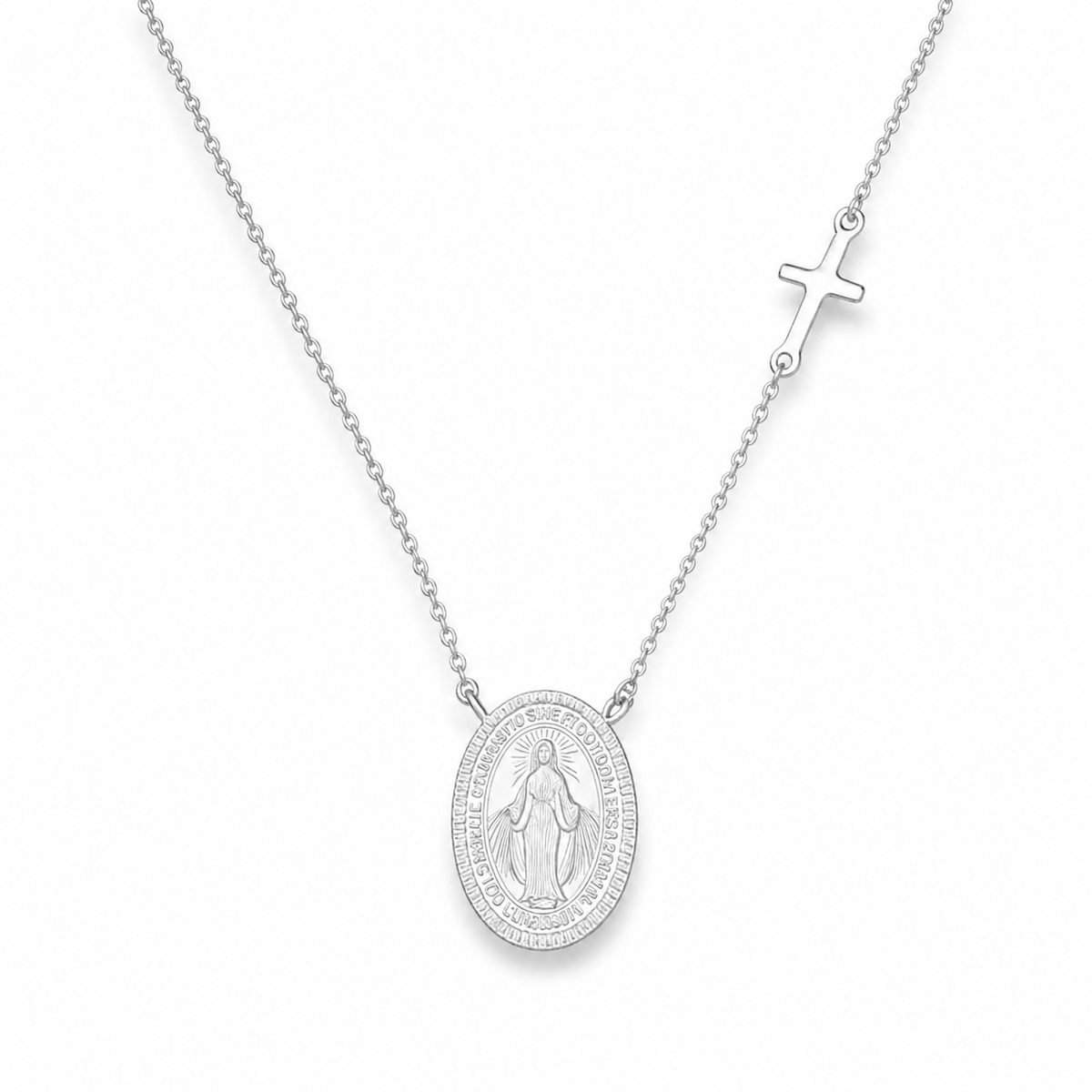 CADENA VIRGEN DE LOS RAYOS MILAGROSA CIRCONES PLATA 925