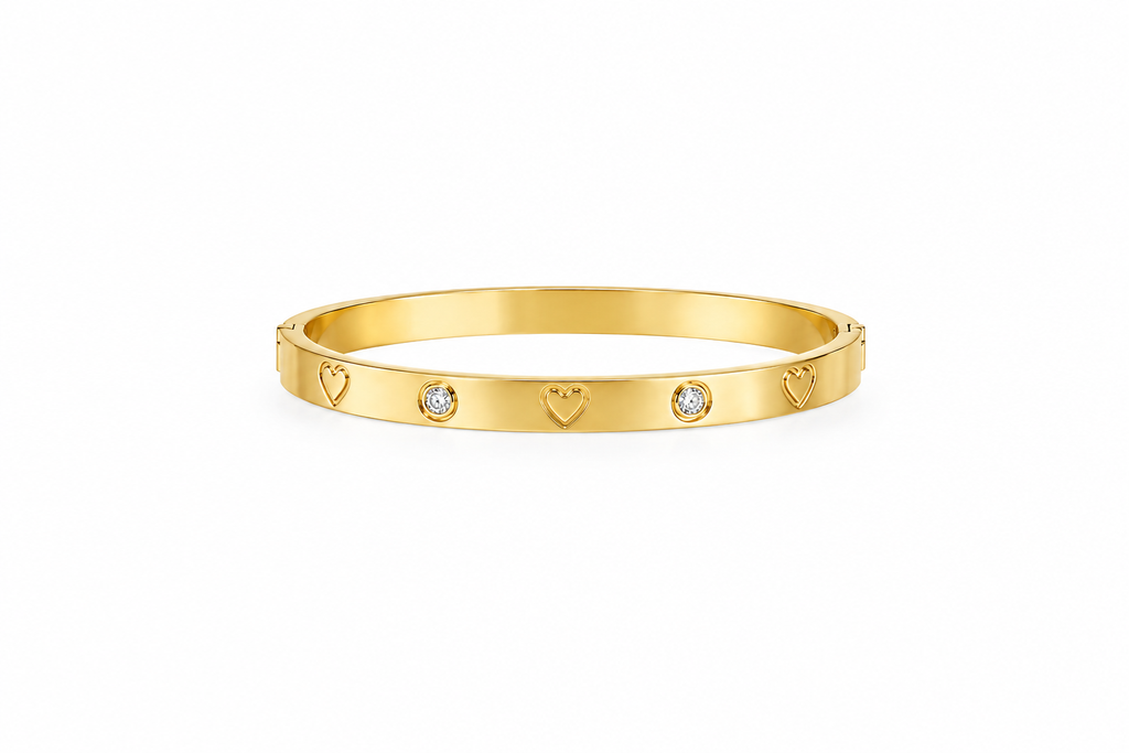 PULSERA ESCLAVA CLOVER CORAZÓN DORADO