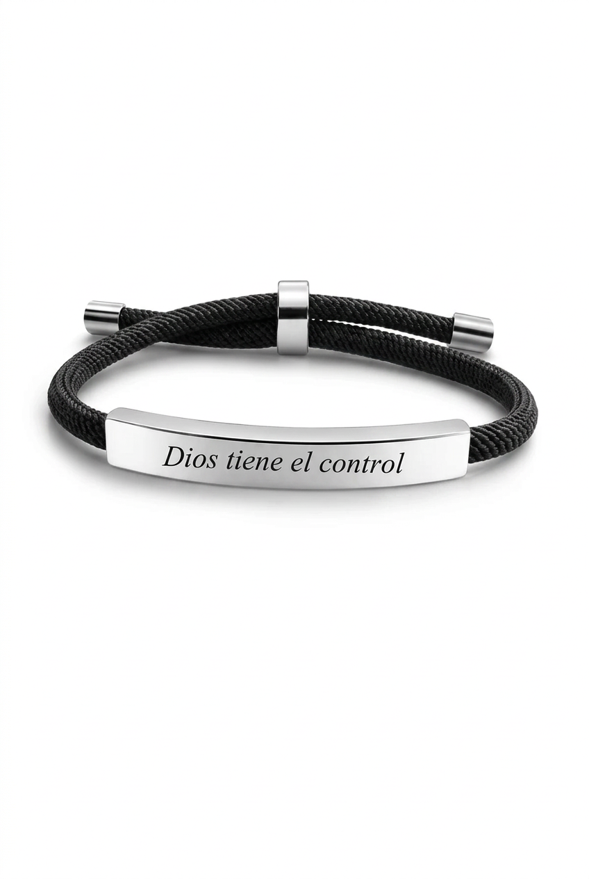 Pulsera personalizada plateada con hilo negro