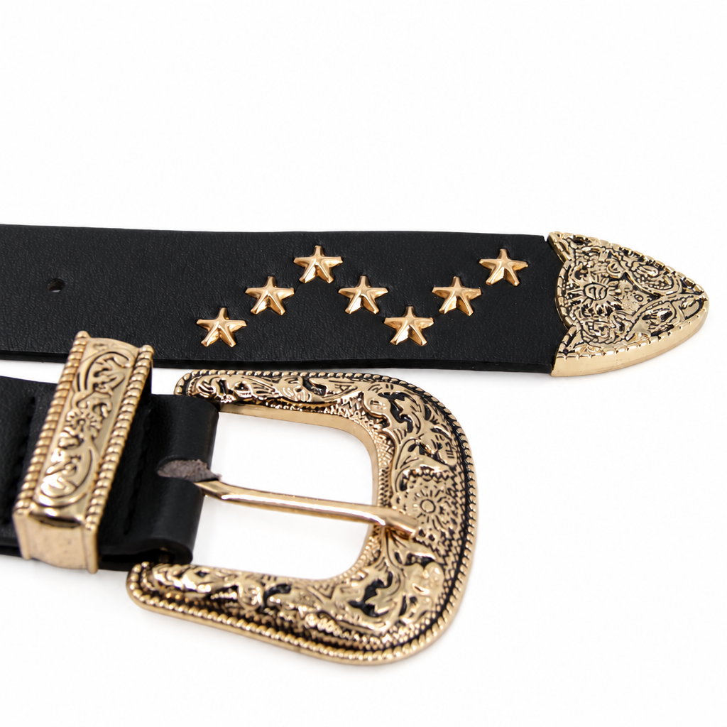 Cinturón negro estrellas dorado fondo blanco 1
