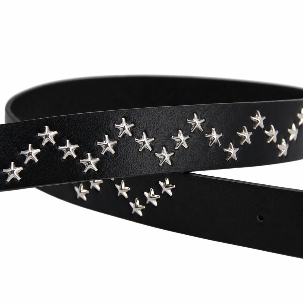 Cinturón negro estrellas plateado fondo blanco 2