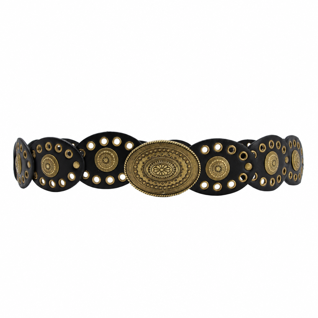 Cinturón negro ovalado dorado fondo blanco 3