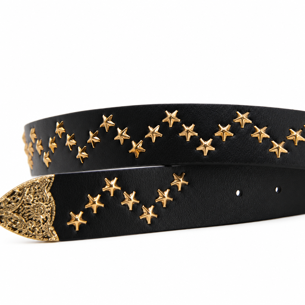 Cinturón negro estrellas dorado fondo blanco 2