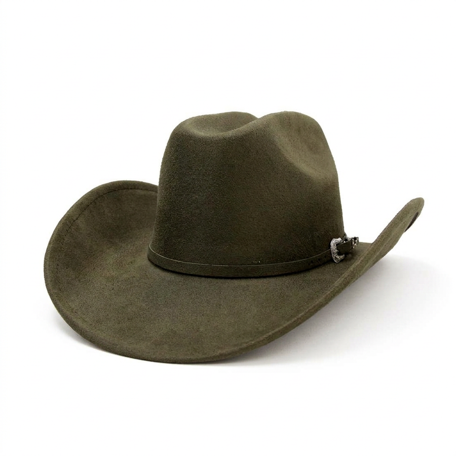 Sombrero olivo en ángulo con fondo blanco