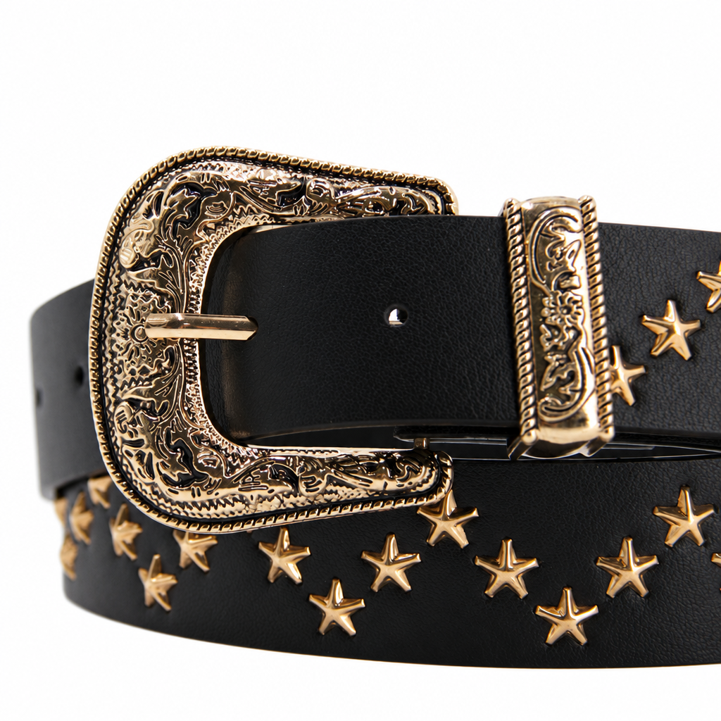 Cinturón negro estrellas dorado fondo blanco 3