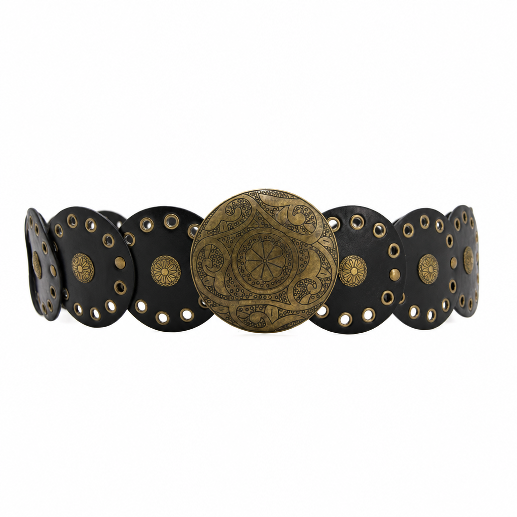 Cinturón BOHO dorado negro fondo blanco 1
