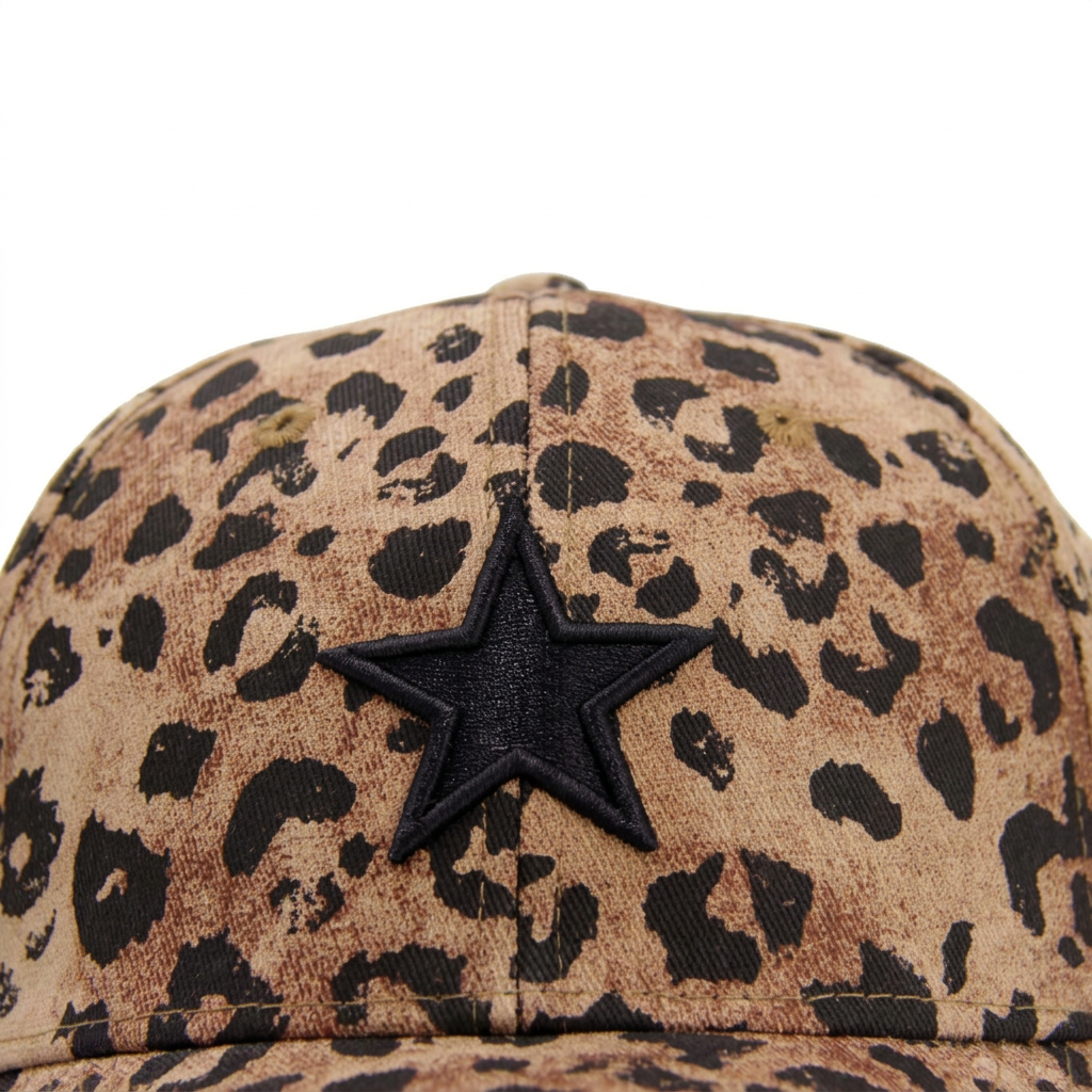 Detalle de la estrella del jockey animal print sobre fondo blanco
